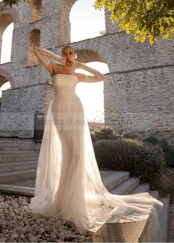 Strapless Beaded Ivory Lace Tulle Magnificent Wedding Dress